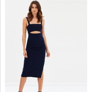 Bec + bridge navy cut out midi dress